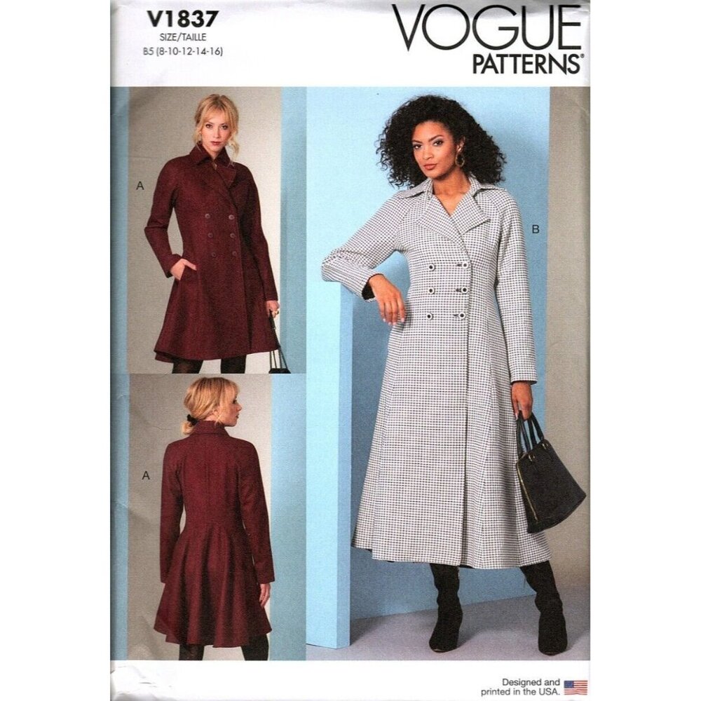 Vogue V1837 Misses 8 to 16 Double Breasted Flared Coat Uncut Sewing Pattern